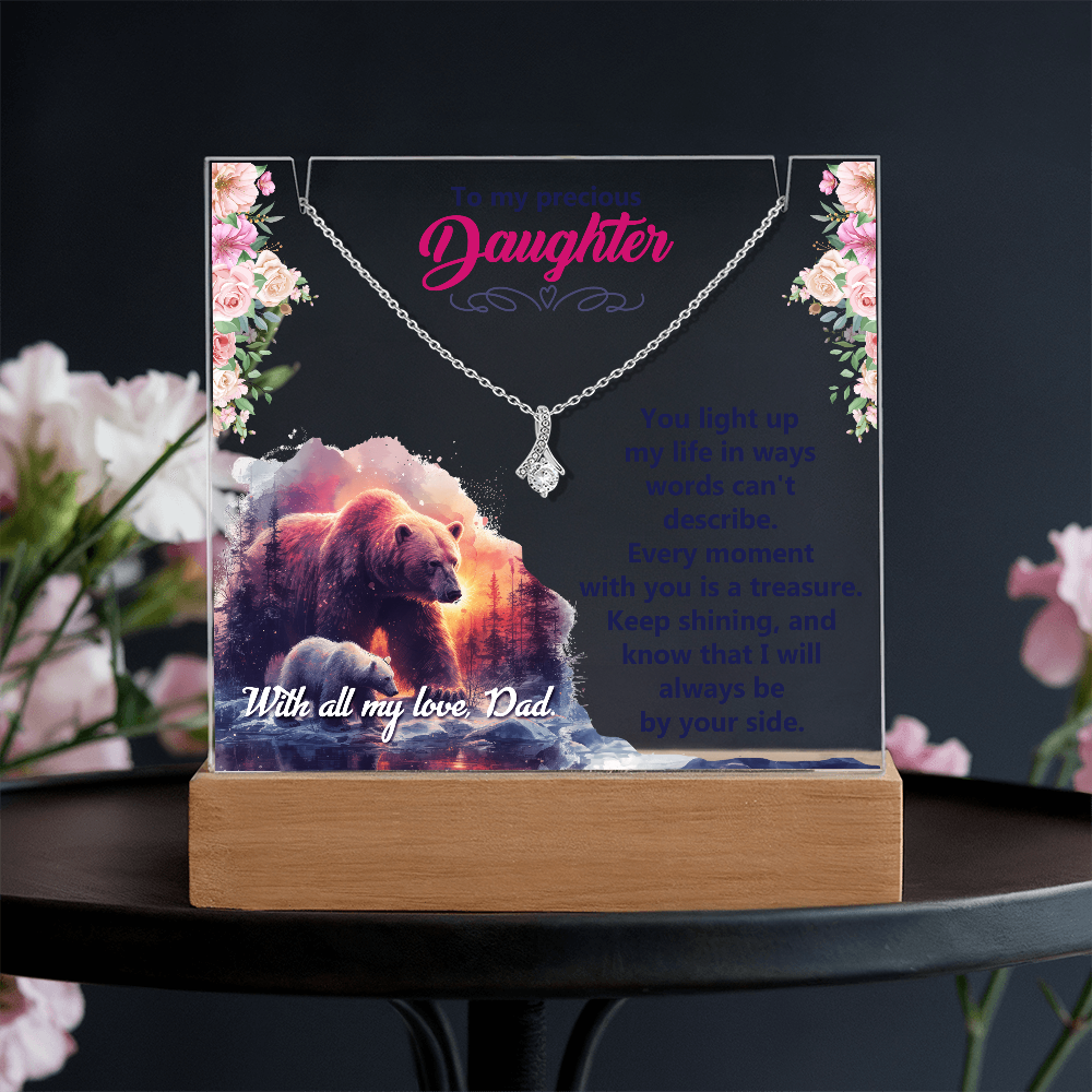 To My Precious Daughter Keepsake Acrylic Plaque & Alluring Beauty Necklace Bundle