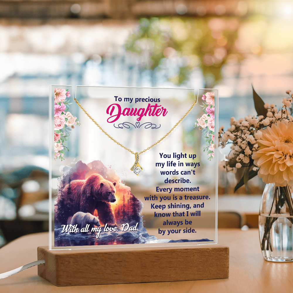 To My Precious Daughter Keepsake Acrylic Plaque & Alluring Beauty Necklace Bundle