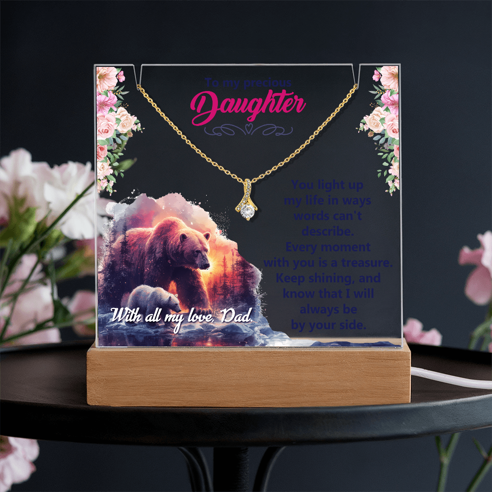To My Precious Daughter Keepsake Acrylic Plaque & Alluring Beauty Necklace Bundle