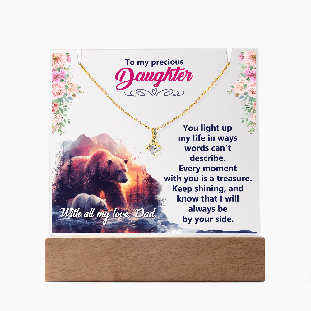 To My Precious Daughter Keepsake Acrylic Plaque & Alluring Beauty Necklace Bundle