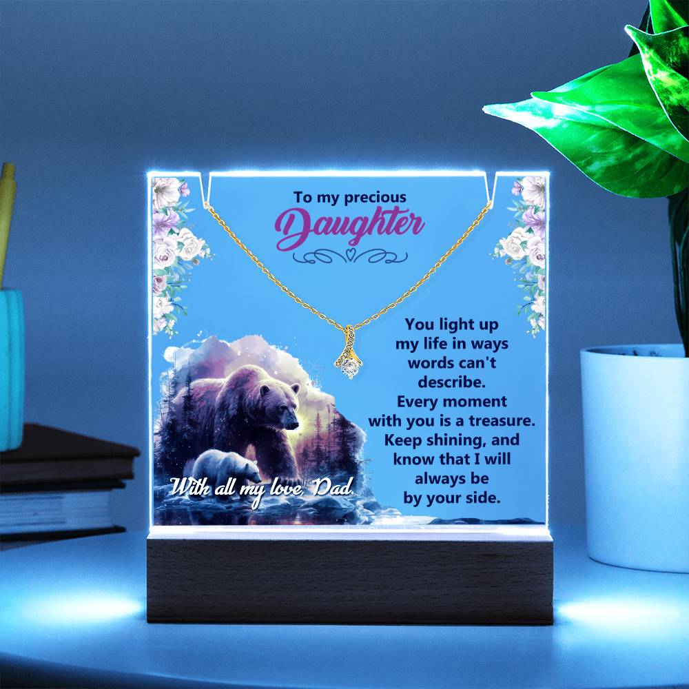 To My Precious Daughter Keepsake Acrylic Plaque & Alluring Beauty Necklace Bundle