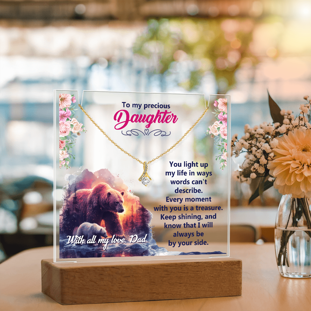 To My Precious Daughter Keepsake Acrylic Plaque & Alluring Beauty Necklace Bundle