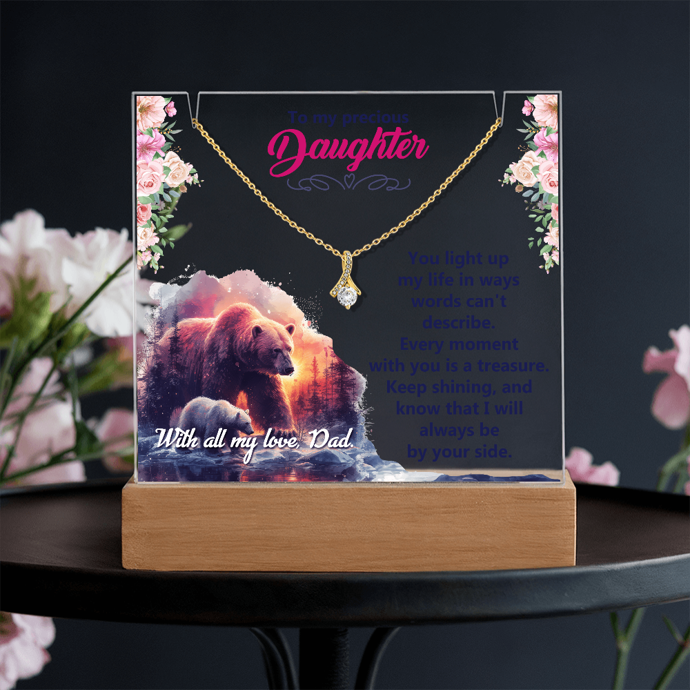 To My Precious Daughter Keepsake Acrylic Plaque & Alluring Beauty Necklace Bundle