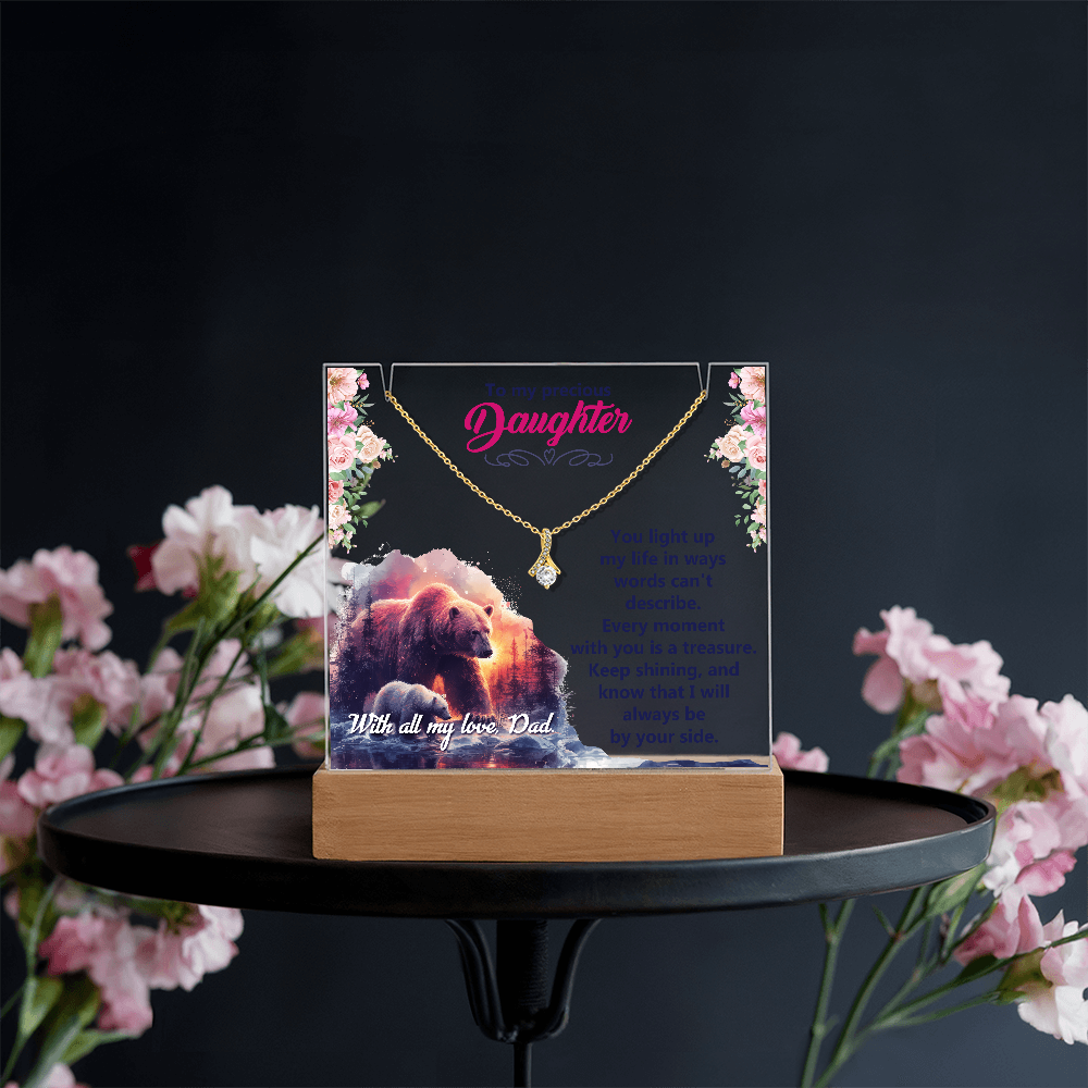 To My Precious Daughter Keepsake Acrylic Plaque & Alluring Beauty Necklace Bundle
