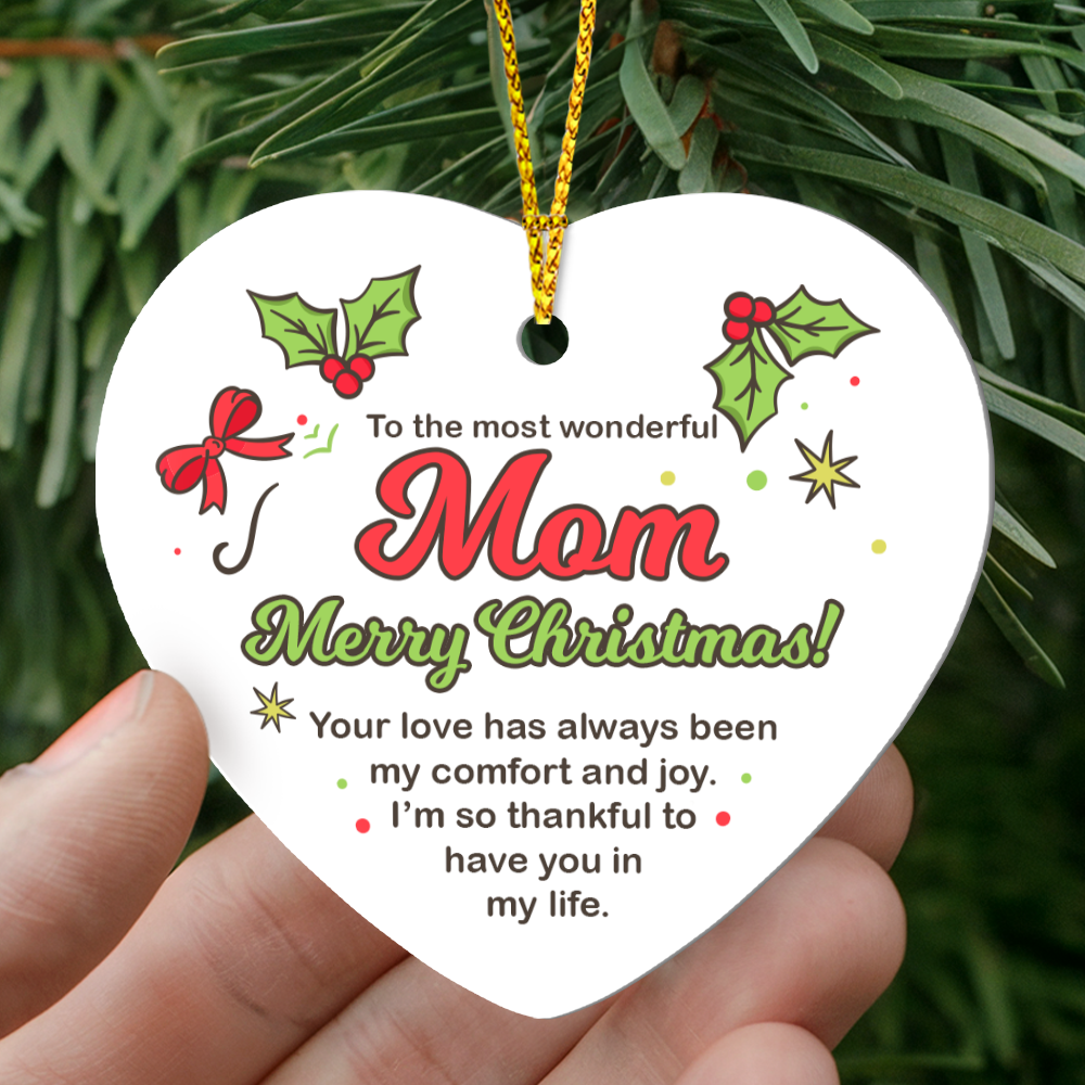 To The Most Wonderful Mom Merry Christmas High Gloss Heart Ornament
