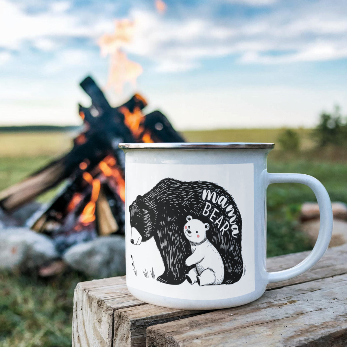 Mama Bear Enamel Camping Mug, Mom Camping Gift