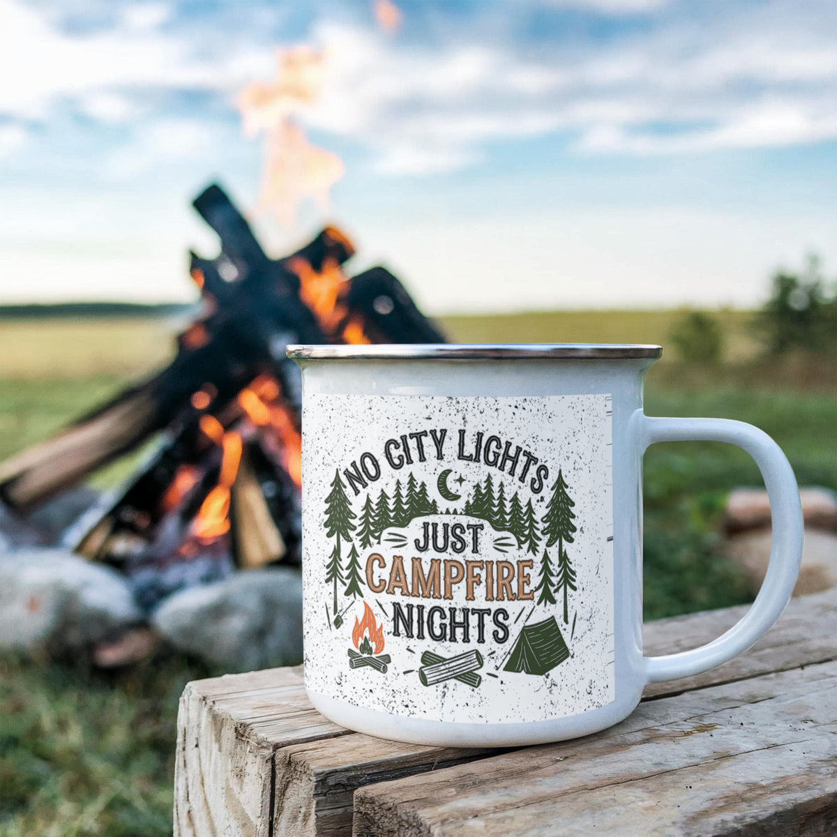 No City Lights Just Campfire Nights Enamel Camping Mug