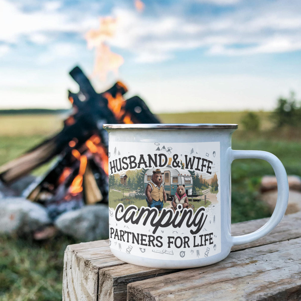 Husband And Wife Camping Partners For Life Enamel Mug, Couples Gift