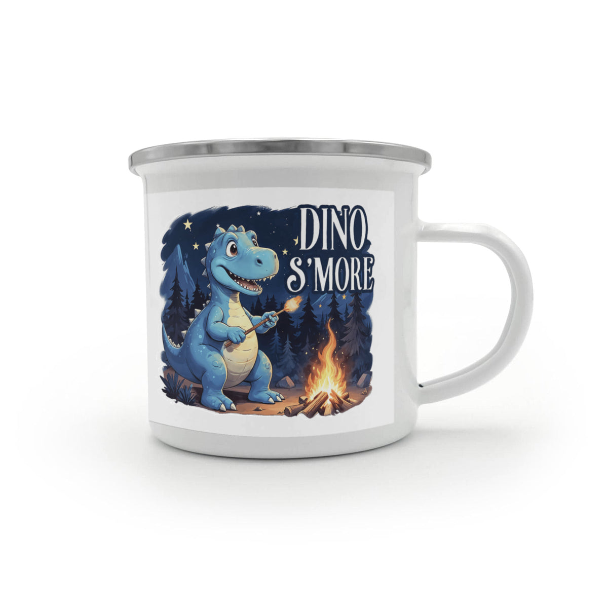 Dino S'more Enamel Camping Mug, Cute Dinosaur Campfire Gift