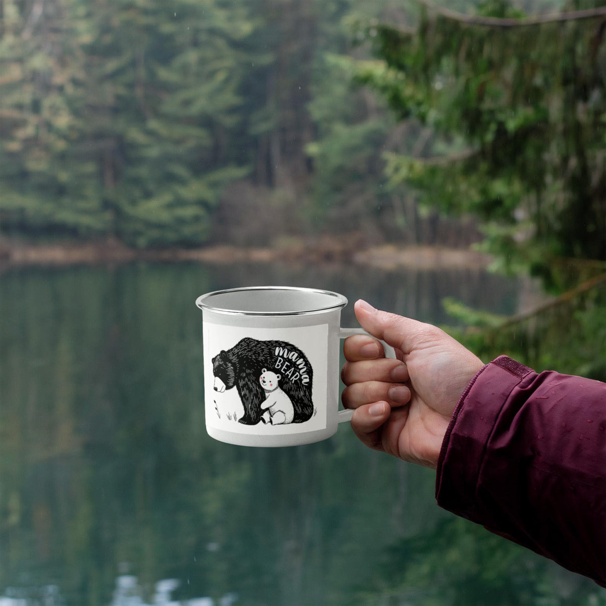 Mama Bear Enamel Camping Mug, Mom Camping Gift