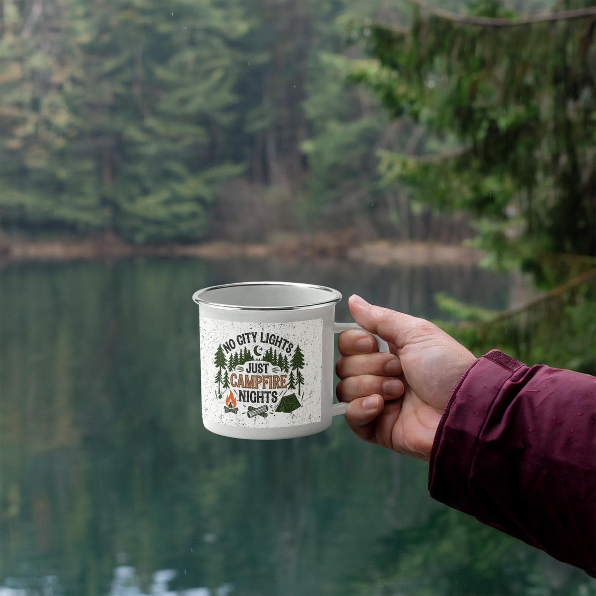 No City Lights Just Campfire Nights Enamel Camping Mug