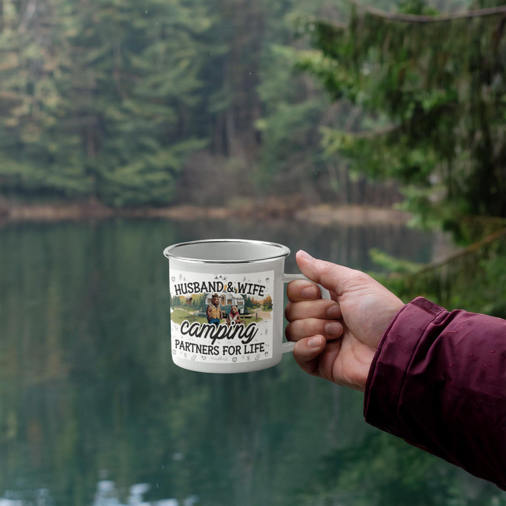 Husband And Wife Camping Partners For Life Enamel Mug, Couples Gift
