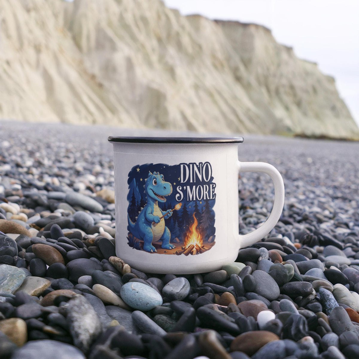 Dino S'more Enamel Camping Mug, Cute Dinosaur Campfire Gift