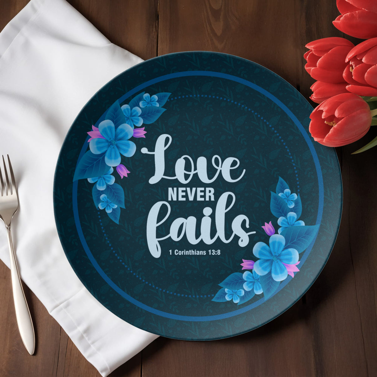 Love Never Fails Dinnerware Plate, Christian Gift