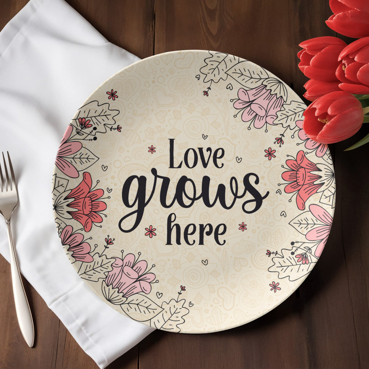 Love Grows Here Dinnerware Plate, Garden Gift