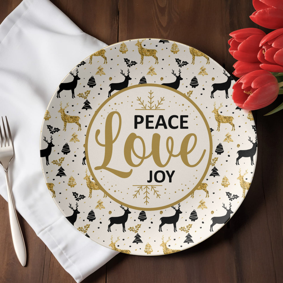 Peace Love Joy Dinnerware Plate, Christmas Gift
