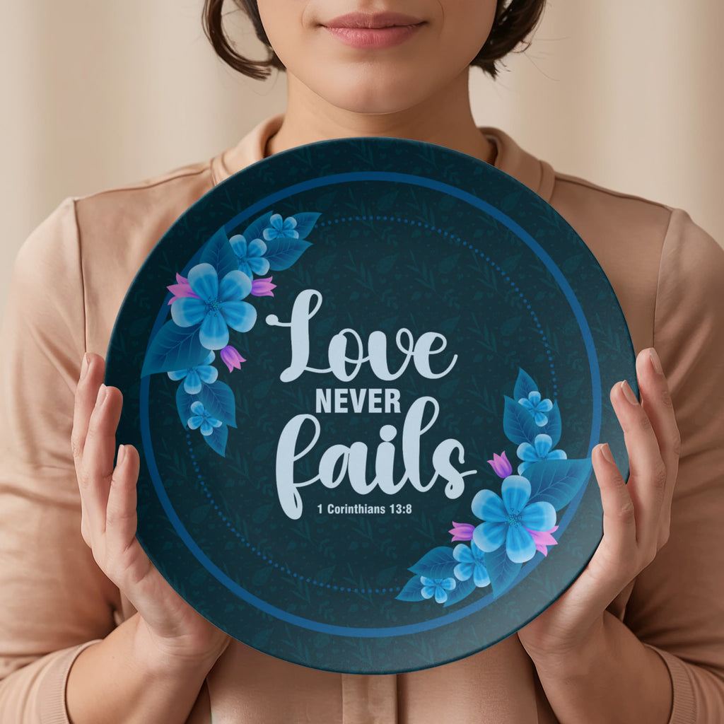 Love Never Fails Dinnerware Plate, Christian Gift