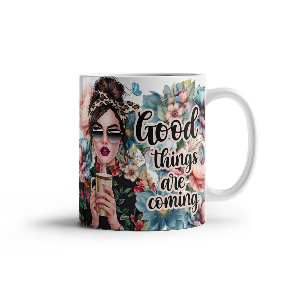 Good Things Are Coming Floral Coffee Mug 11oz, Positive Affirmation Gift, Boho Flower Mug, Christmas Gift for Her