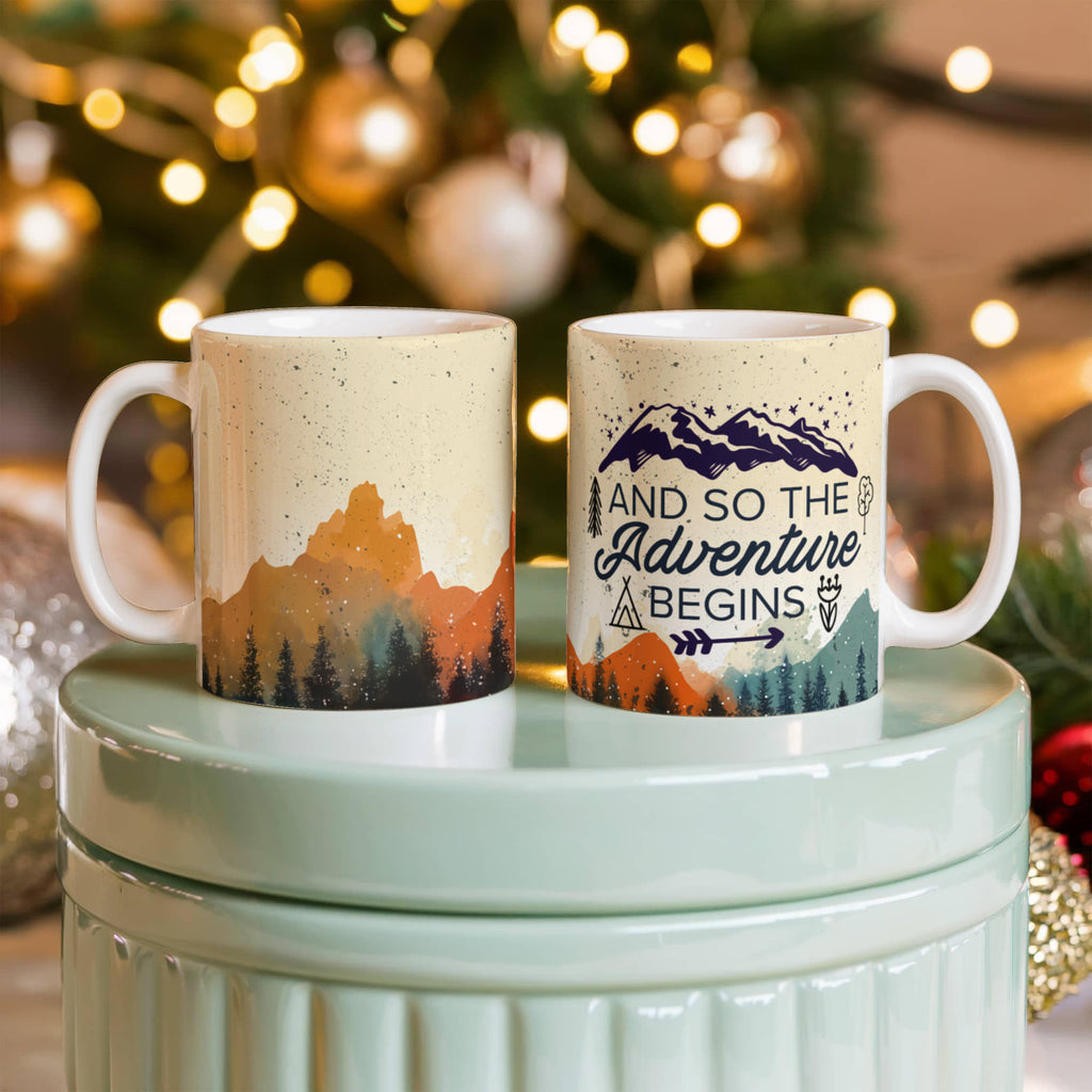 Adventure Awaits Camper Van Mountains Coffee Mug 11oz, Travel Lover Gift, Camping Mug