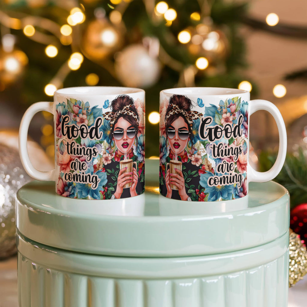 Good Things Are Coming Floral Coffee Mug 11oz, Positive Affirmation Gift, Boho Flower Mug, Christmas Gift for Her