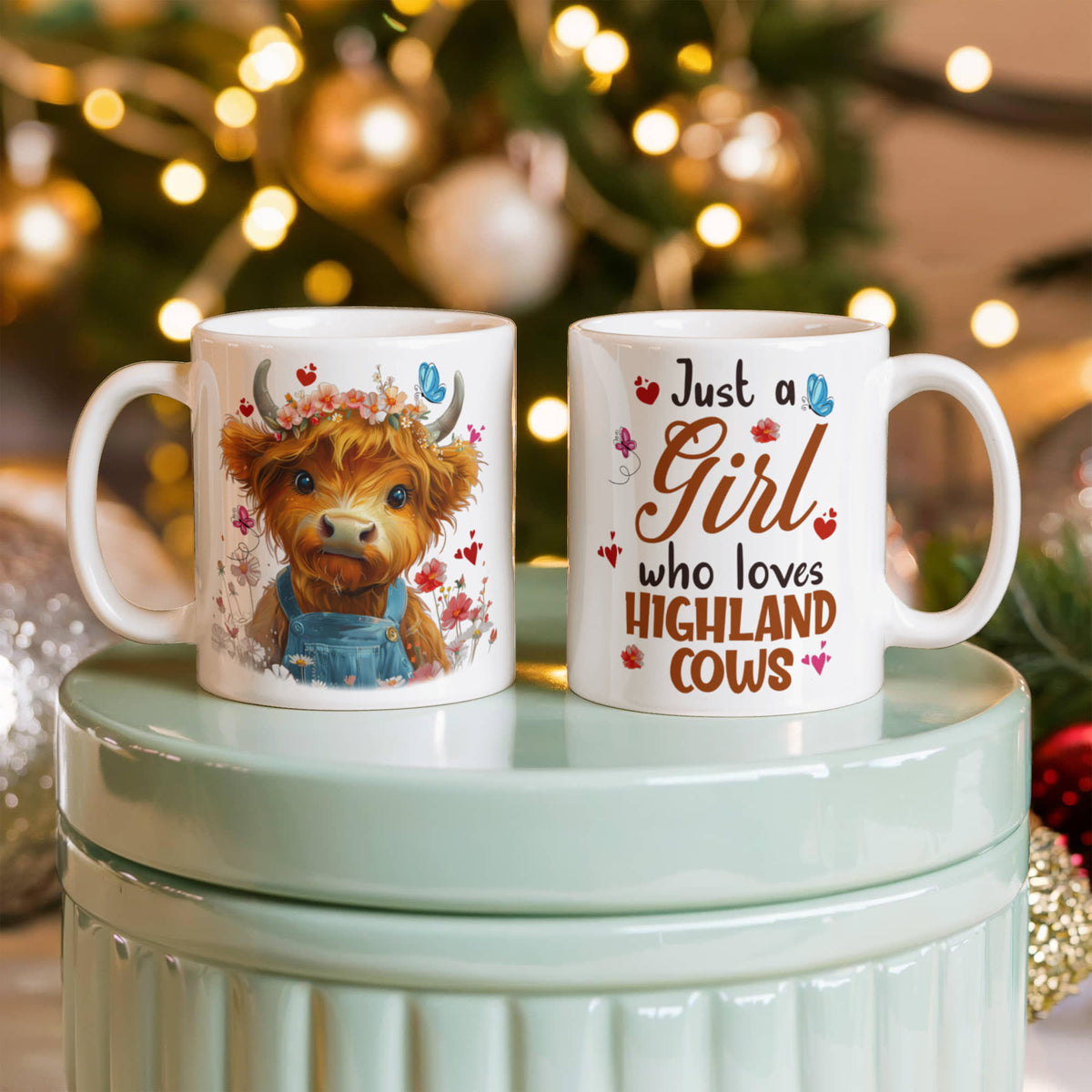 Just A Girl Who Loves Highland Cows Coffee Mug 11oz, Highland Cow Gift, Cute Farm Animal Mug, Christmas Gift for Her