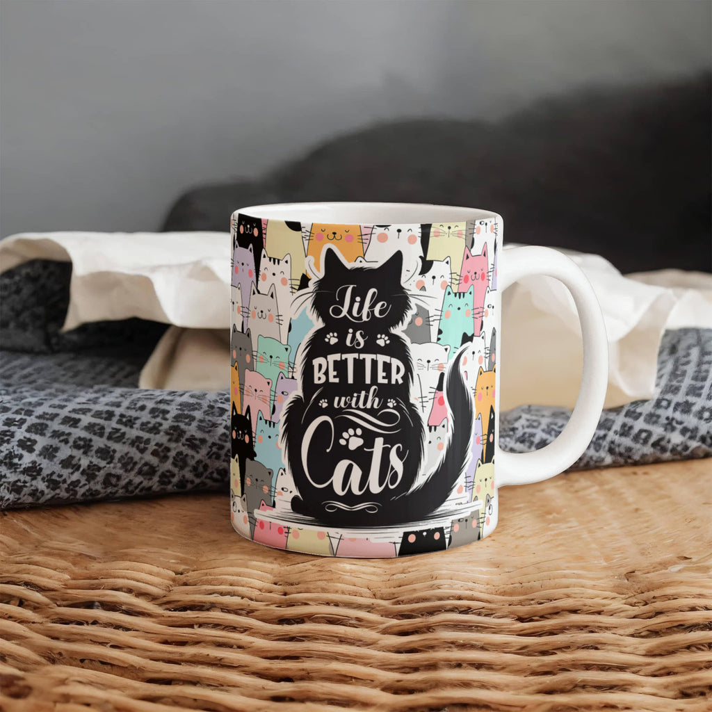 Life Is Better With Cats Coffee Mug, Cat Lover Gift