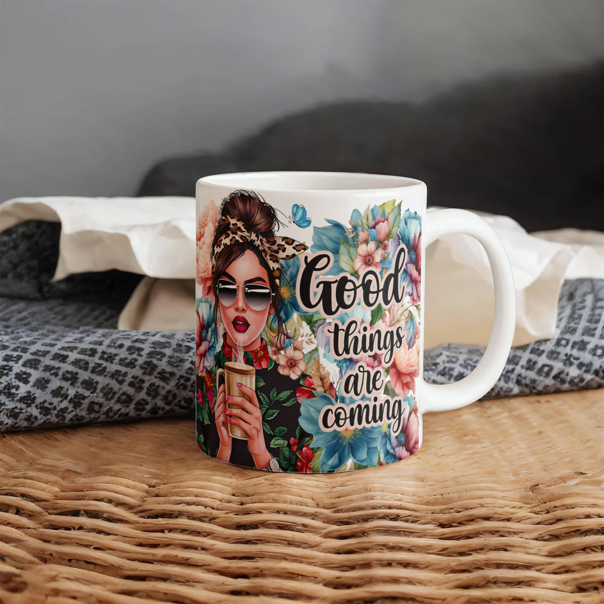 Good Things Are Coming Floral Coffee Mug 11oz, Positive Affirmation Gift, Boho Flower Mug, Christmas Gift for Her