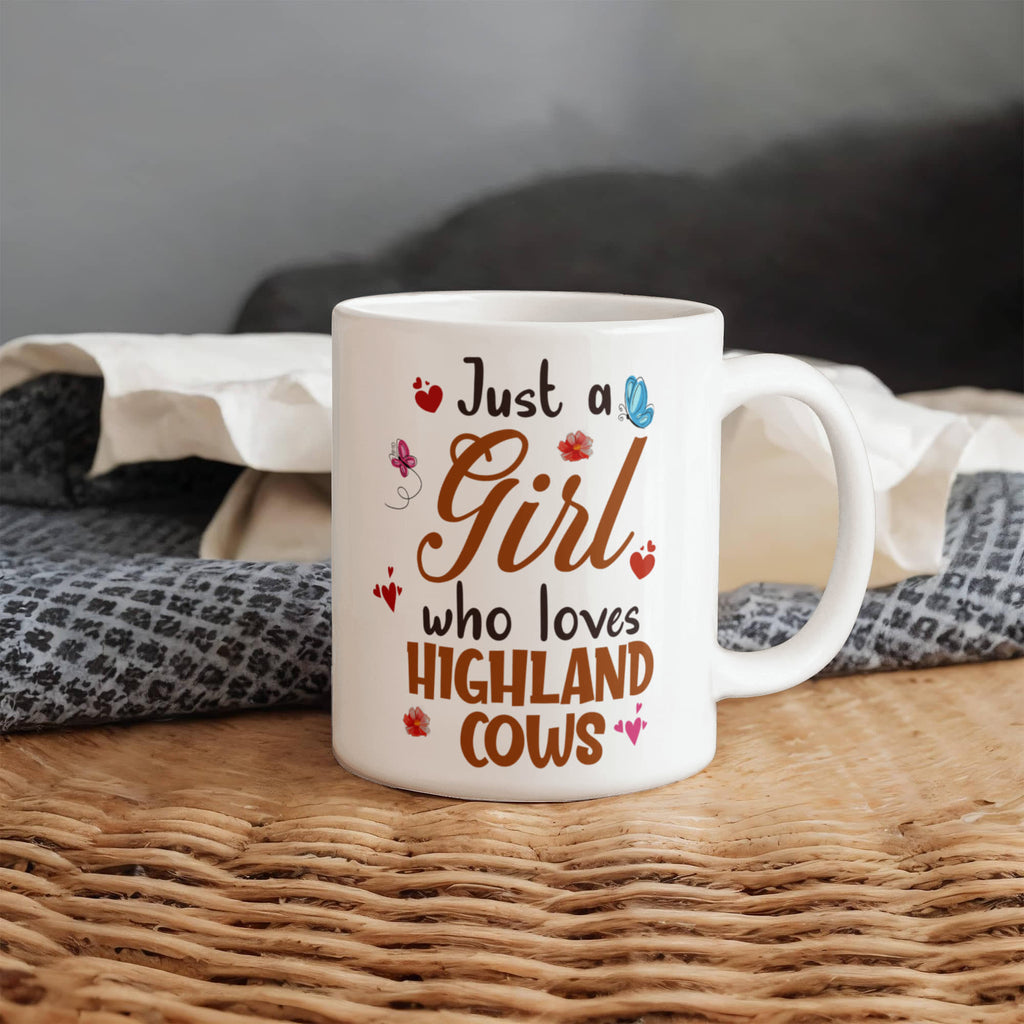 Just A Girl Who Loves Highland Cows Coffee Mug 11oz, Highland Cow Gift, Cute Farm Animal Mug, Christmas Gift for Her