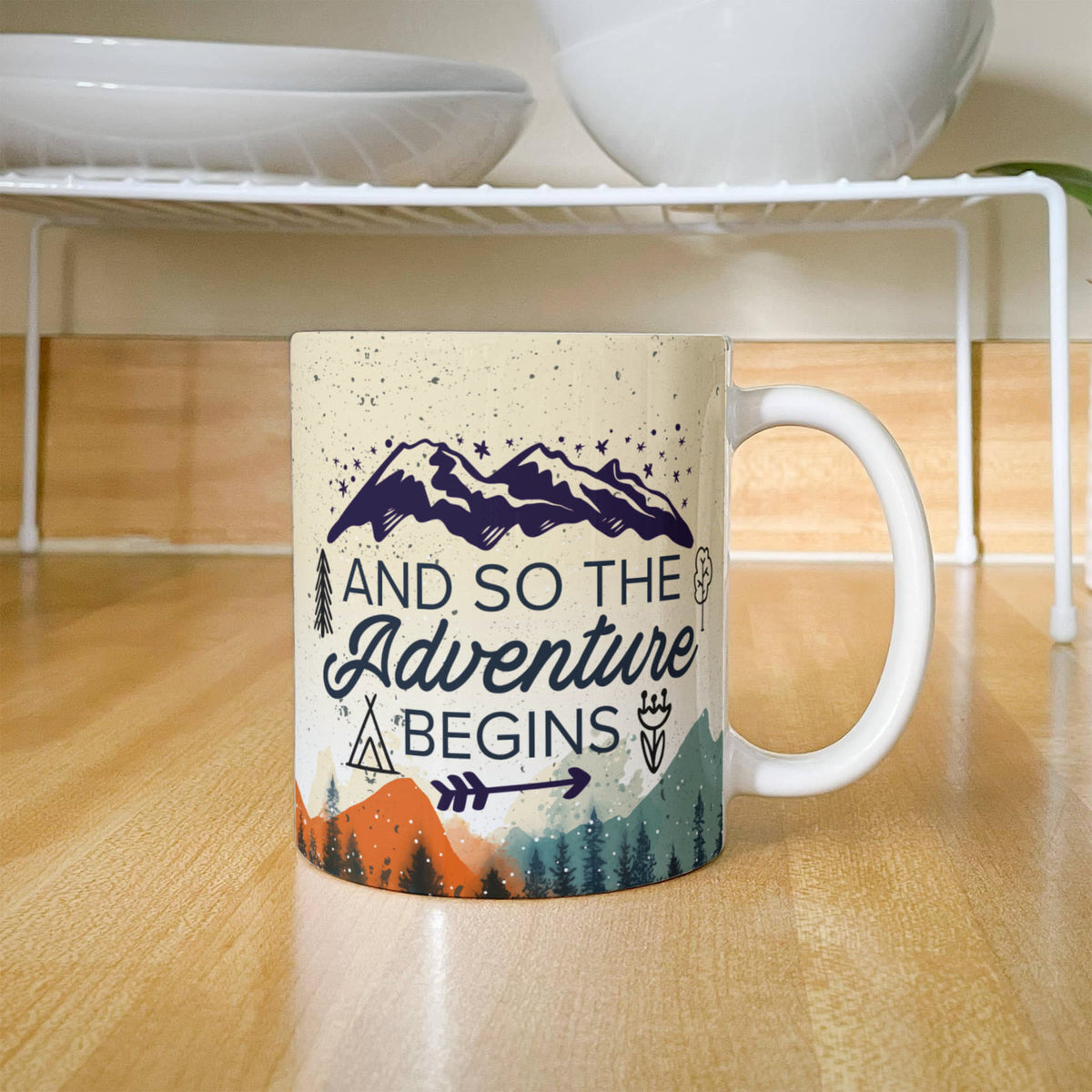 Adventure Awaits Camper Van Mountains Coffee Mug 11oz, Travel Lover Gift, Camping Mug