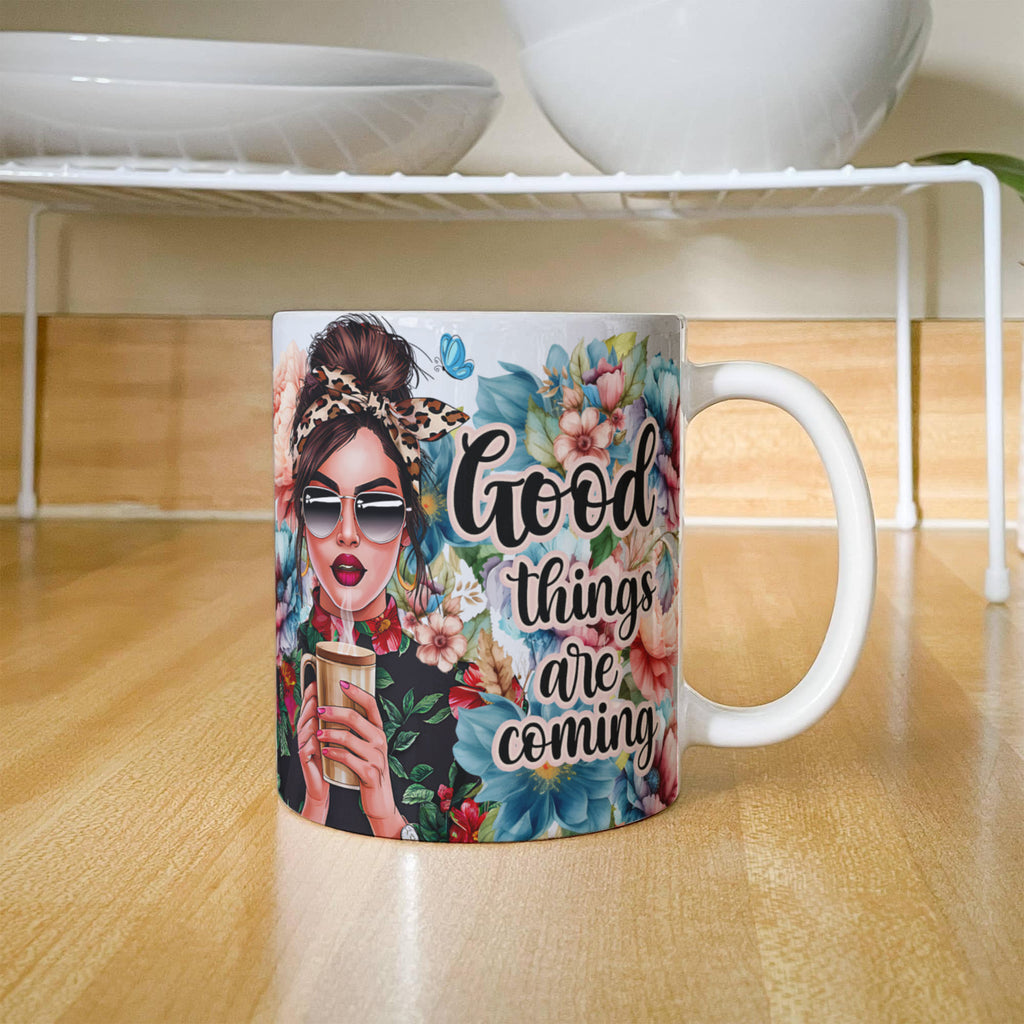 Good Things Are Coming Floral Coffee Mug 11oz, Positive Affirmation Gift, Boho Flower Mug, Christmas Gift for Her