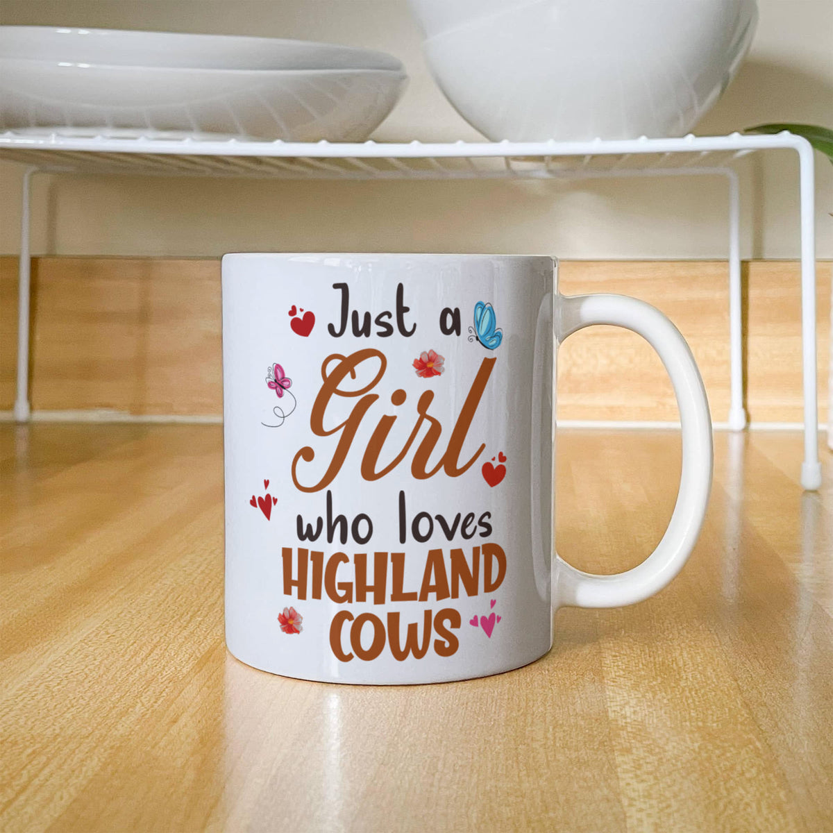 Just A Girl Who Loves Highland Cows Coffee Mug 11oz, Highland Cow Gift, Cute Farm Animal Mug, Christmas Gift for Her