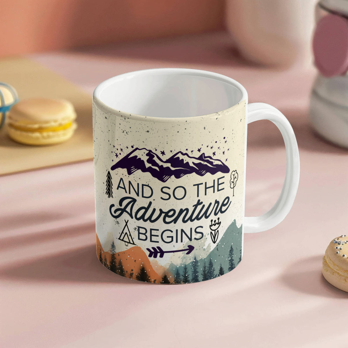 Adventure Awaits Camper Van Mountains Coffee Mug 11oz, Travel Lover Gift, Camping Mug