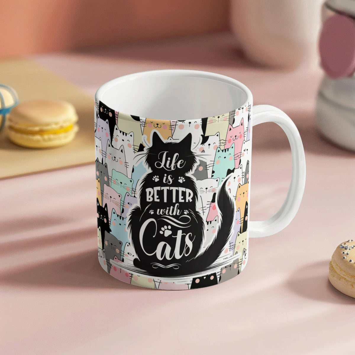 Life Is Better With Cats Coffee Mug, Cat Lover Gift