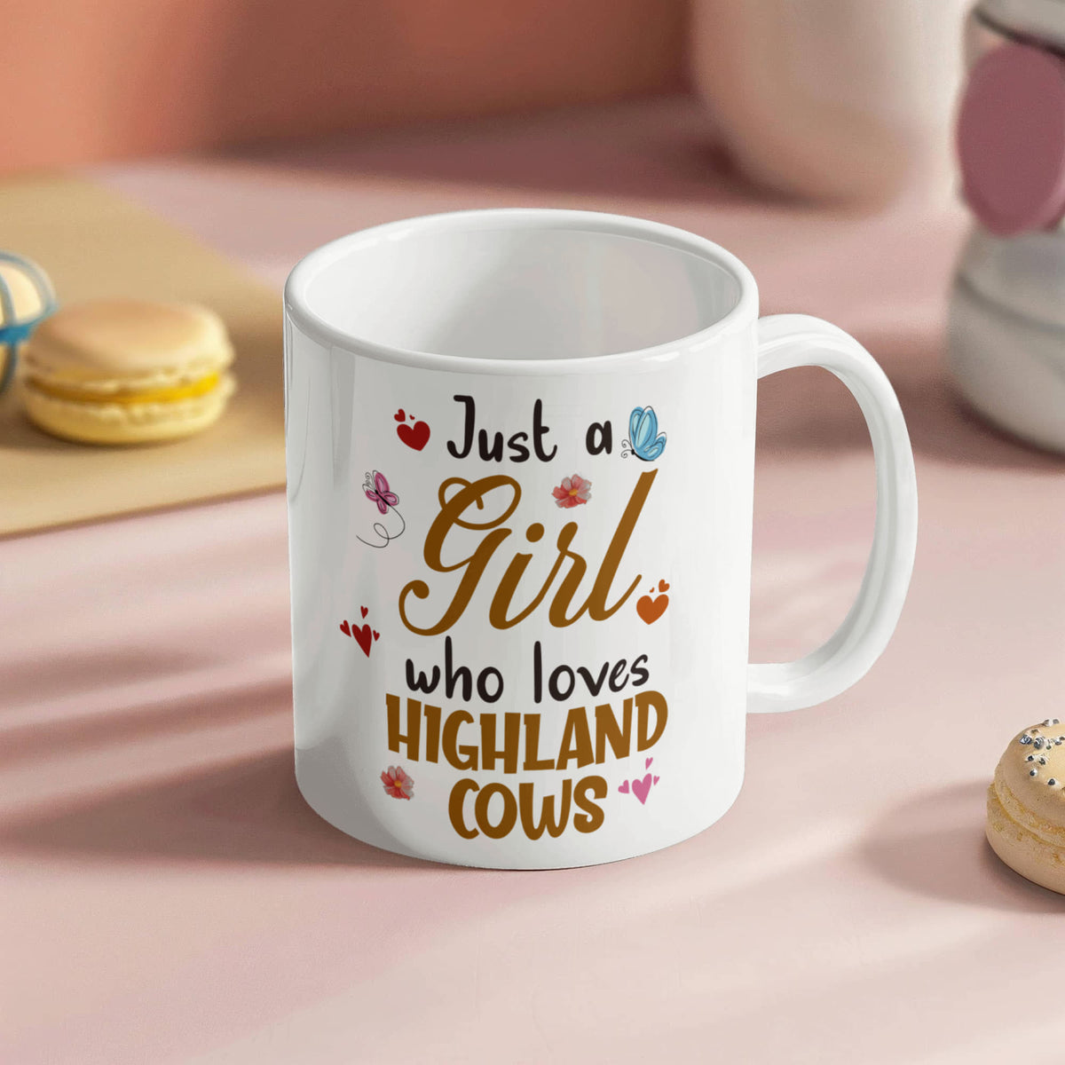 Just A Girl Who Loves Highland Cows Coffee Mug 11oz, Highland Cow Gift, Cute Farm Animal Mug, Christmas Gift for Her