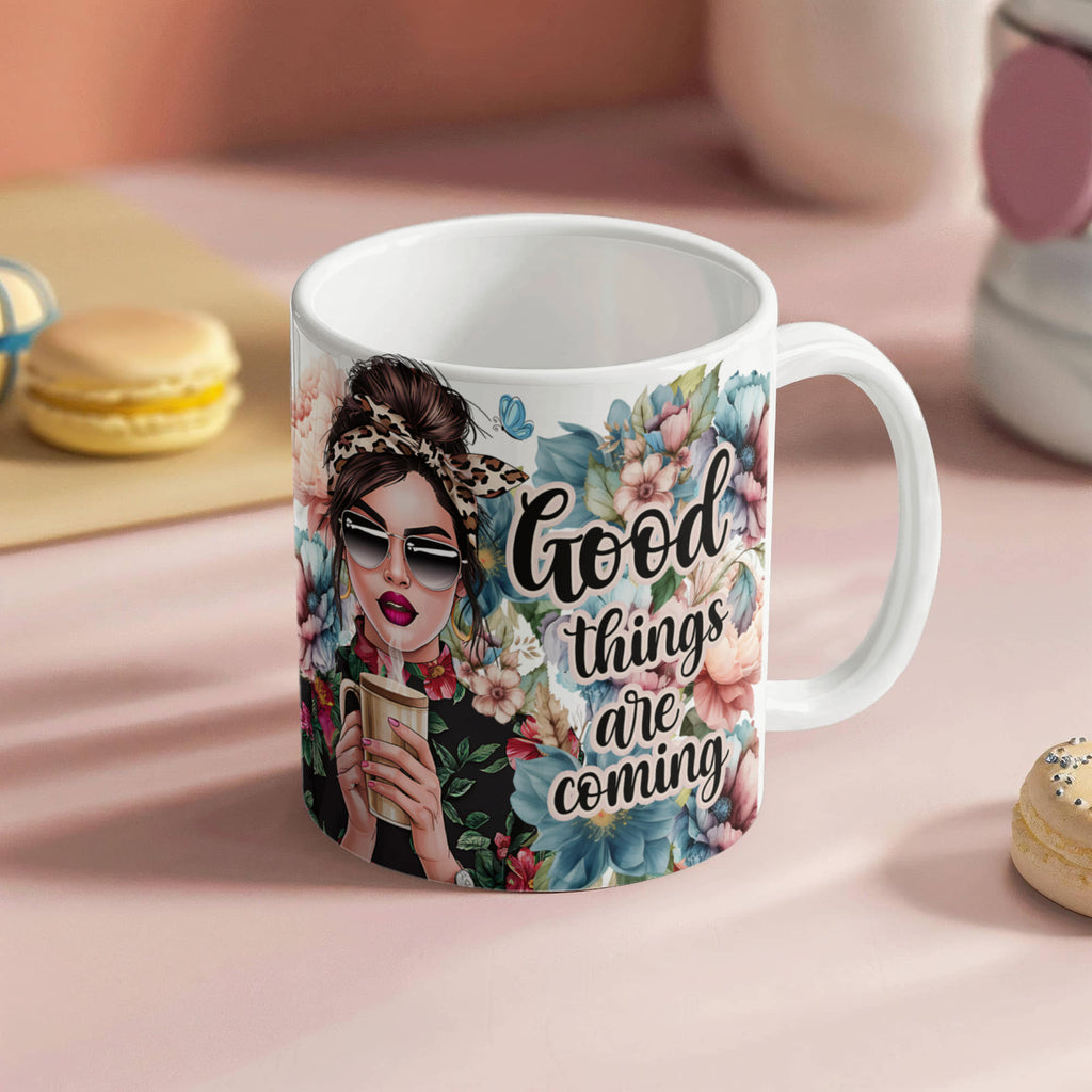 Good Things Are Coming Floral Coffee Mug 11oz, Positive Affirmation Gift, Boho Flower Mug, Christmas Gift for Her
