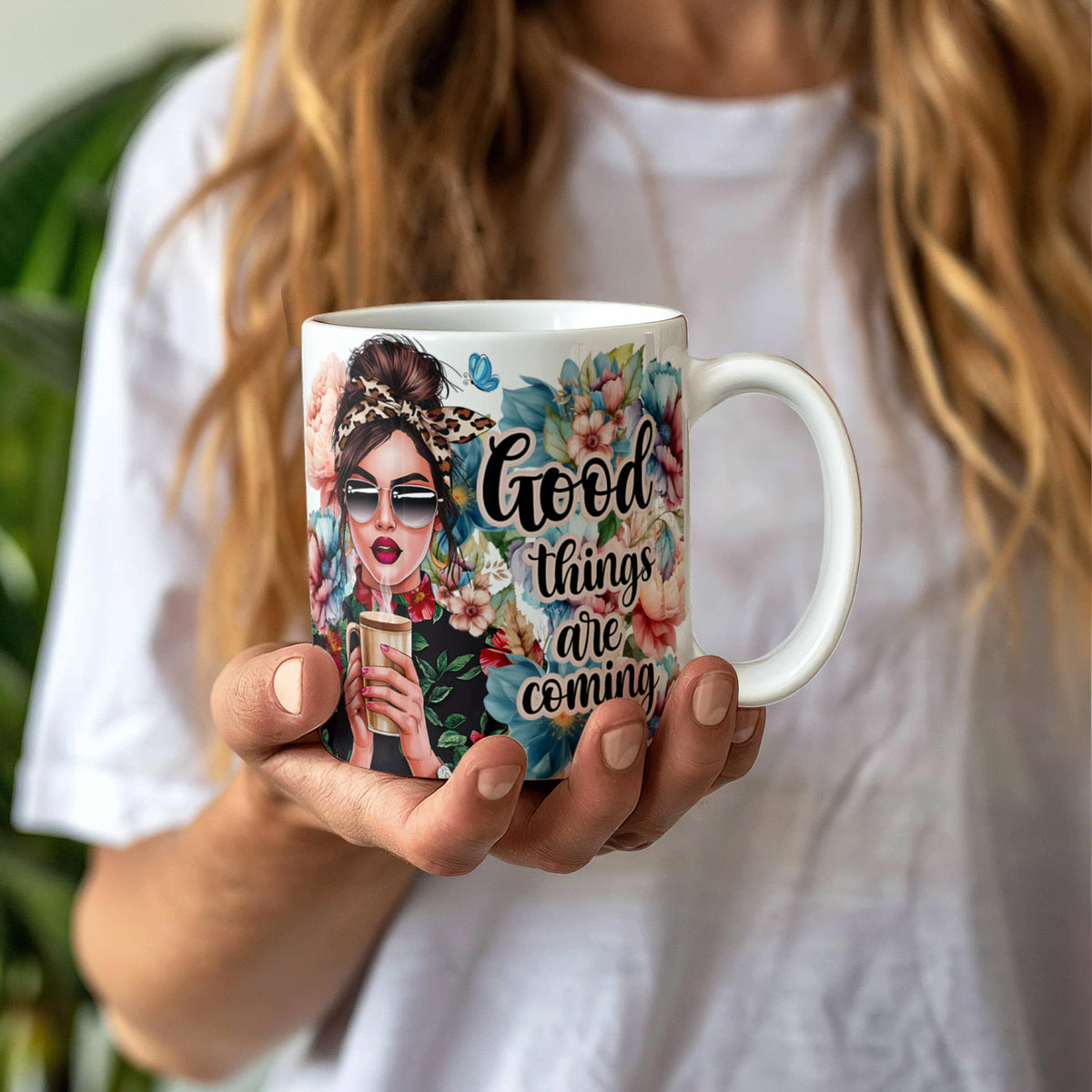 Good Things Are Coming Floral Coffee Mug 11oz, Positive Affirmation Gift, Boho Flower Mug, Christmas Gift for Her