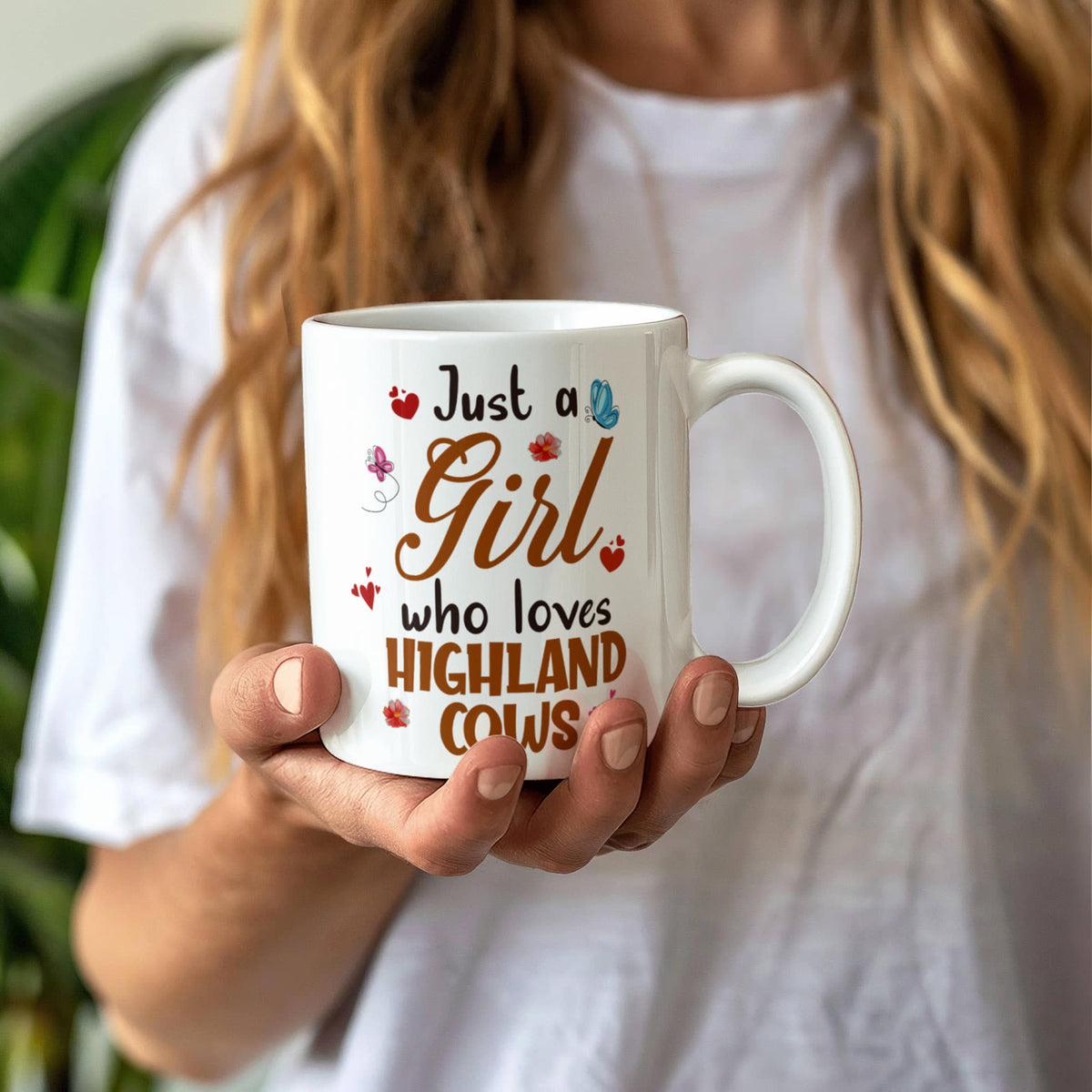 Just A Girl Who Loves Highland Cows Coffee Mug 11oz, Highland Cow Gift, Cute Farm Animal Mug, Christmas Gift for Her