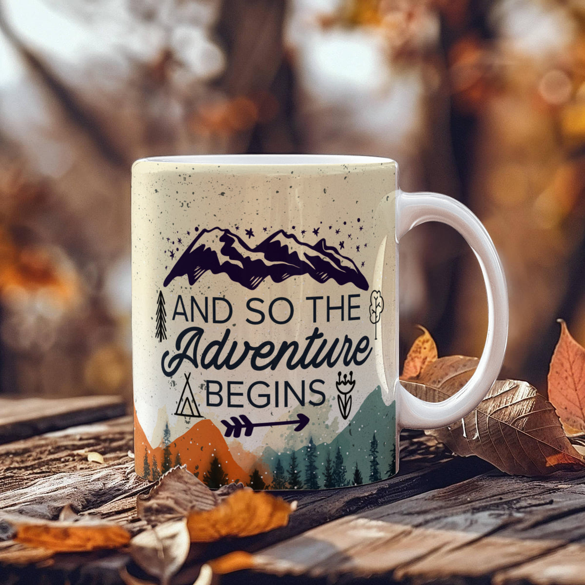 Adventure Awaits Camper Van Mountains Coffee Mug 11oz, Travel Lover Gift, Camping Mug