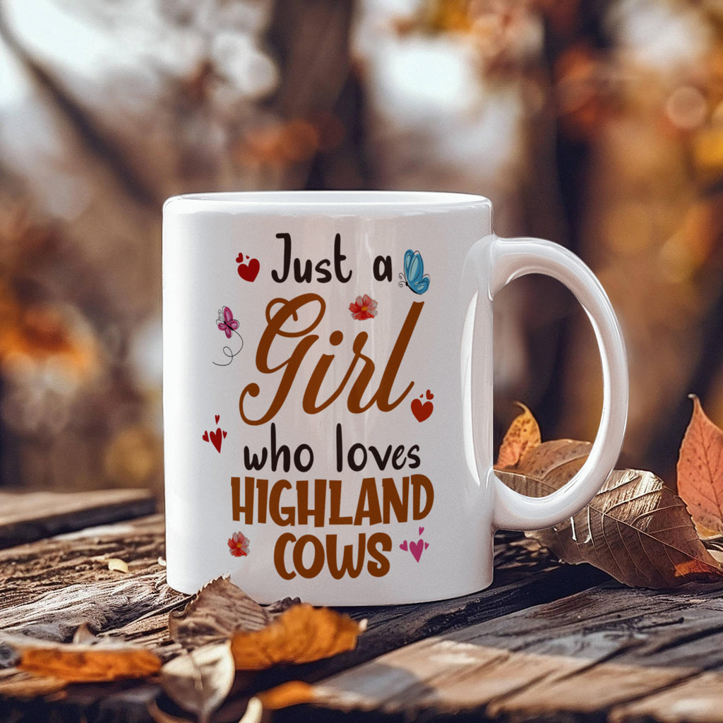 Just A Girl Who Loves Highland Cows Coffee Mug 11oz, Highland Cow Gift, Cute Farm Animal Mug, Christmas Gift for Her