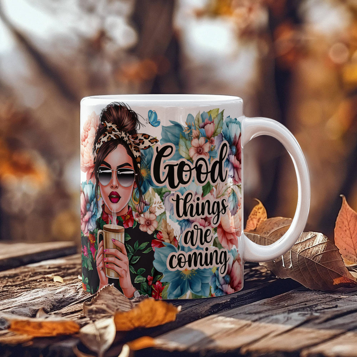 Good Things Are Coming Floral Coffee Mug 11oz, Positive Affirmation Gift, Boho Flower Mug, Christmas Gift for Her