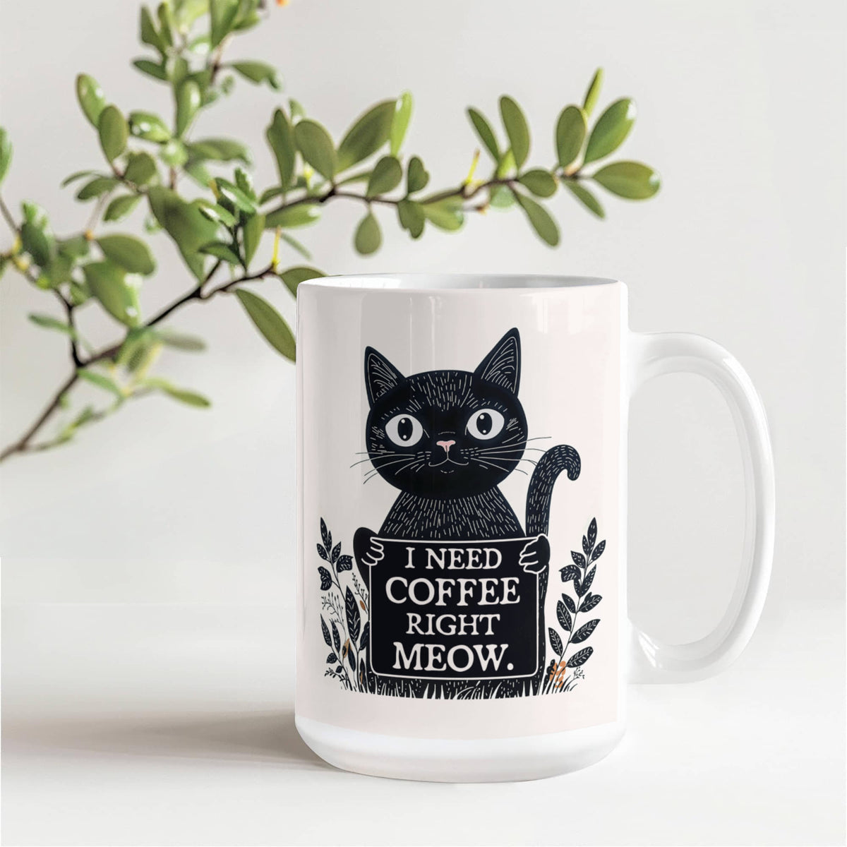 I Need Coffee Right Meow Coffee Mug, Funny Cat Lover Gift