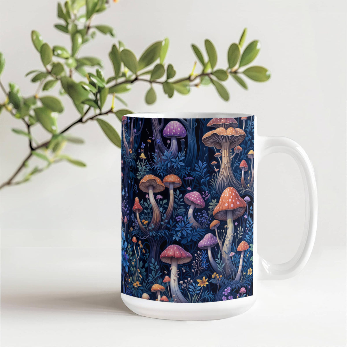 Mushroom Forest Coffee Mug, Cottagecore Nature Gift
