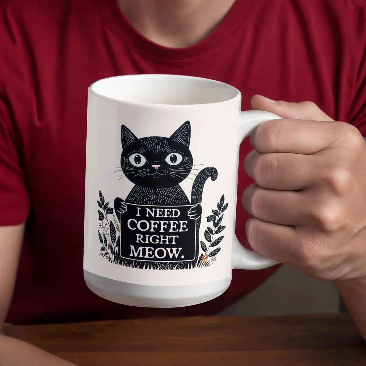 I Need Coffee Right Meow Coffee Mug, Funny Cat Lover Gift