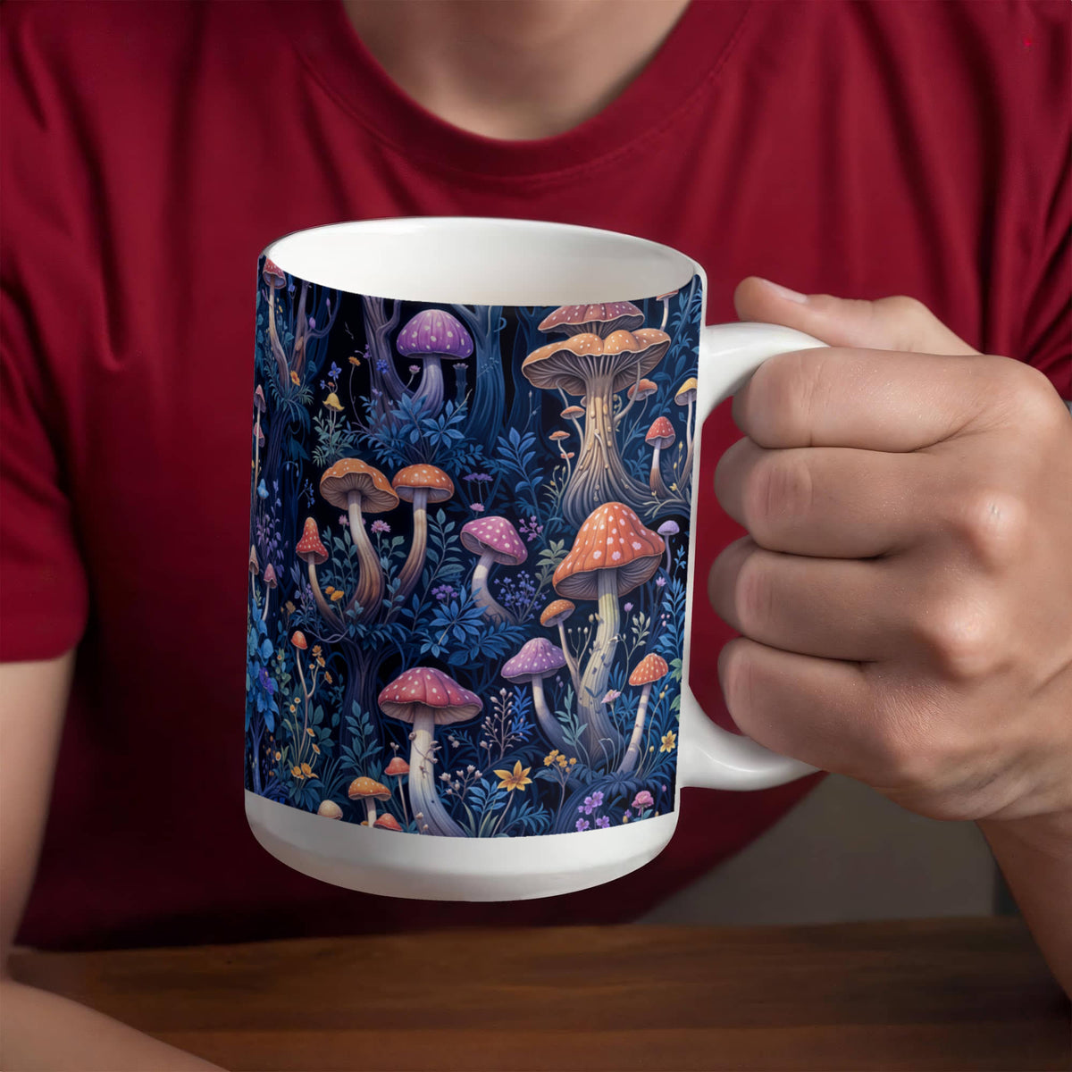 Mushroom Forest Coffee Mug, Cottagecore Nature Gift