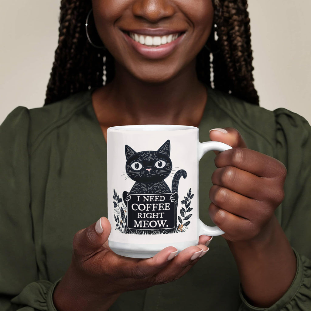 I Need Coffee Right Meow Coffee Mug, Funny Cat Lover Gift