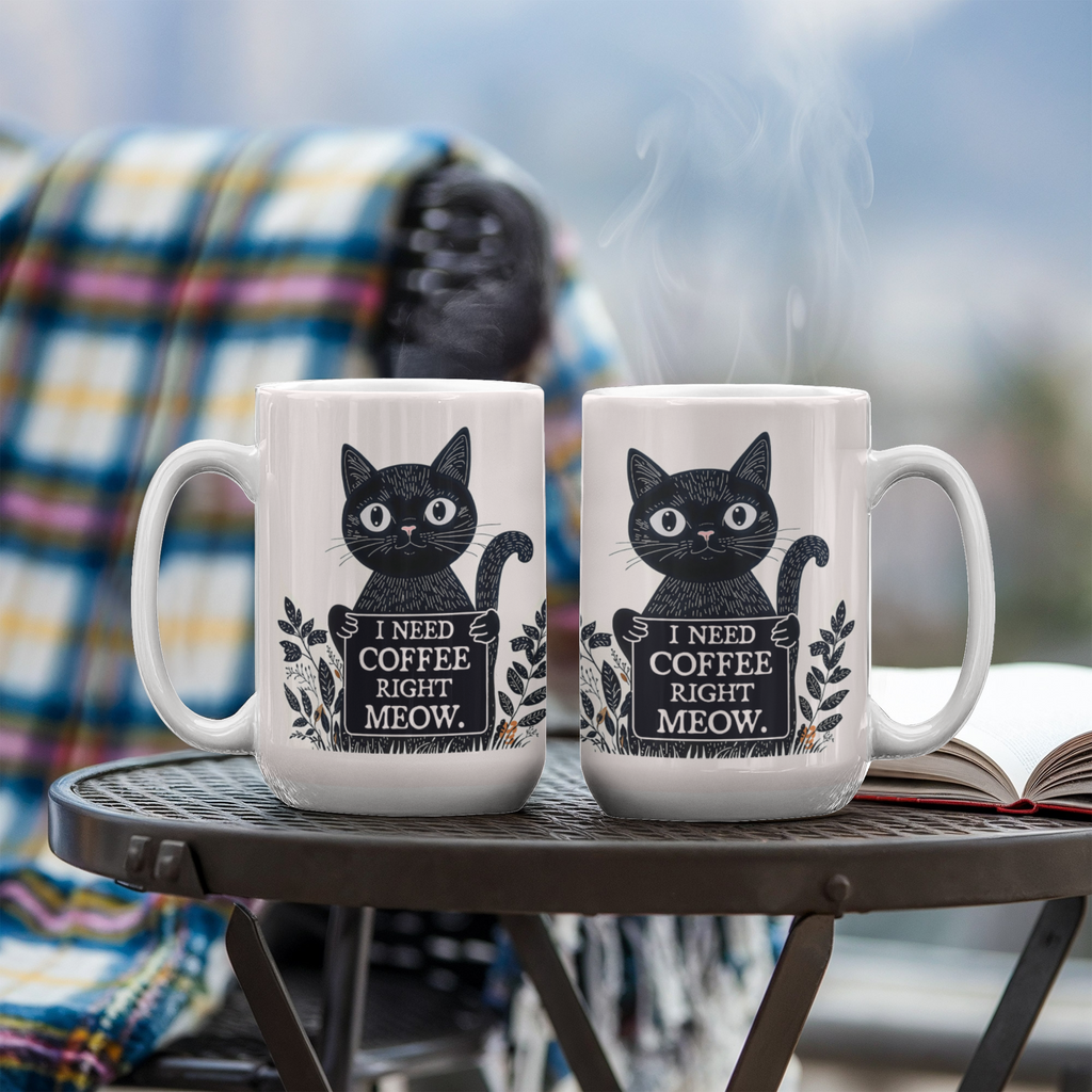 I Need Coffee Right Meow Coffee Mug, Funny Cat Lover Gift