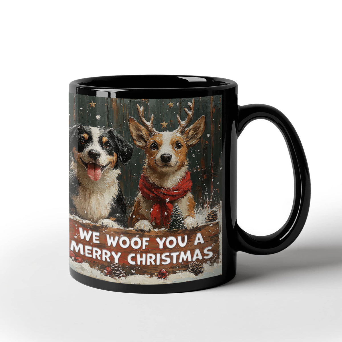 We Woof You A Merry Christmas Black Coffee Mug 11oz, Dog Lover Christmas Gift, Funny Dog Mug