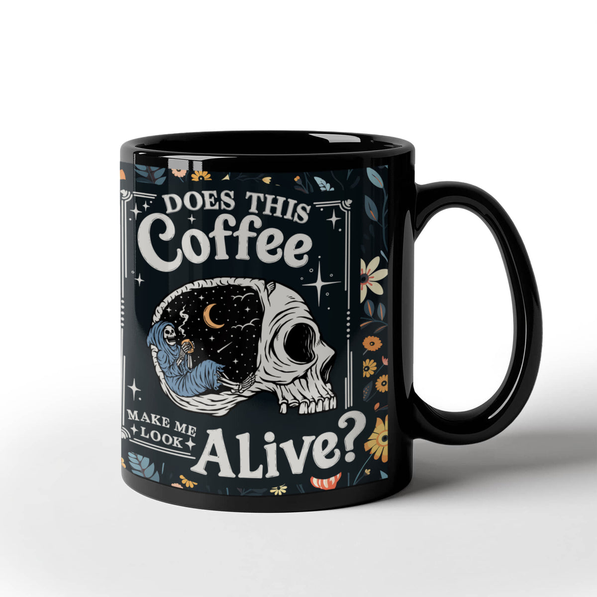 Does This Coffee Make Me Look Alive Coffee Mug, Funny Skull Gift