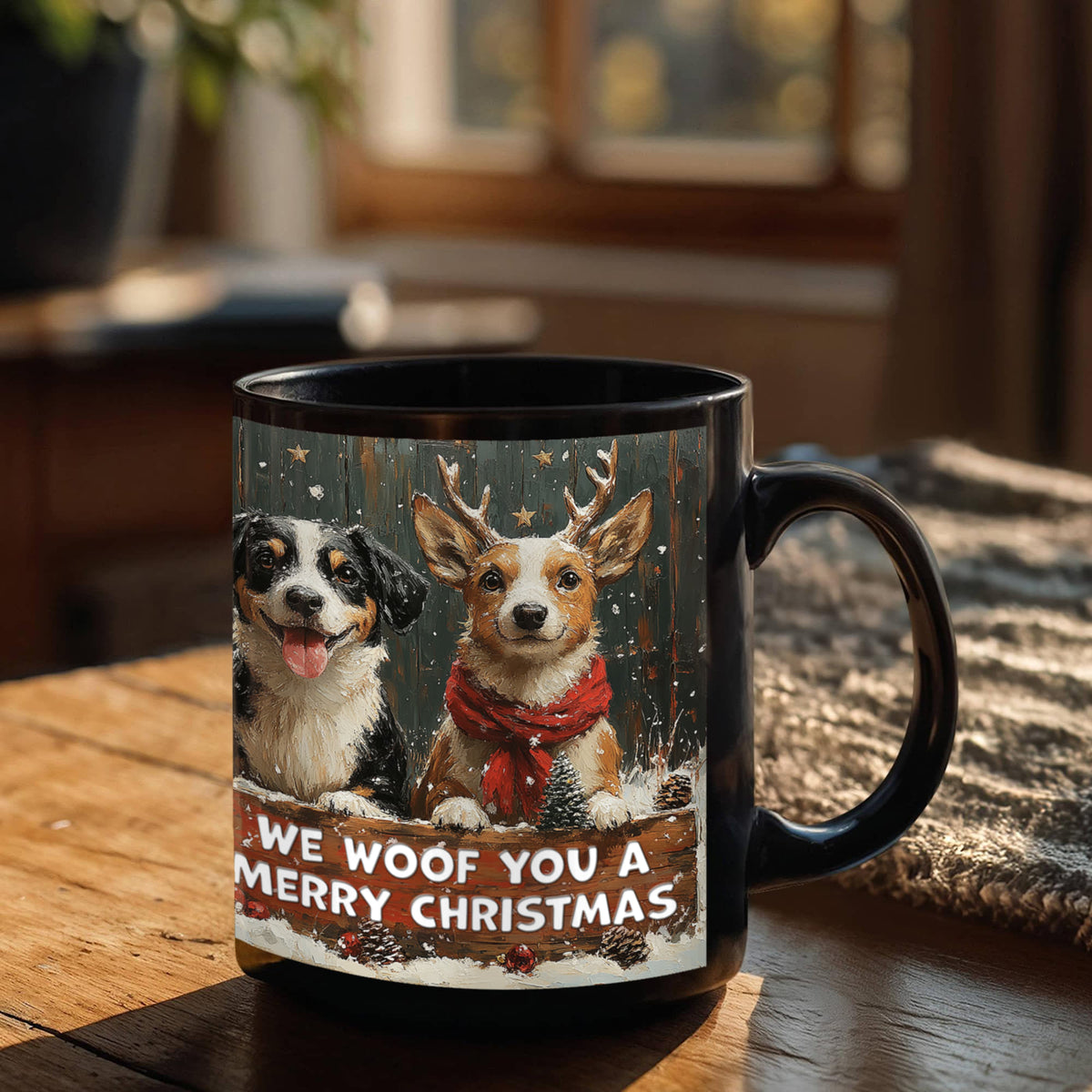 We Woof You A Merry Christmas Black Coffee Mug 11oz, Dog Lover Christmas Gift, Funny Dog Mug
