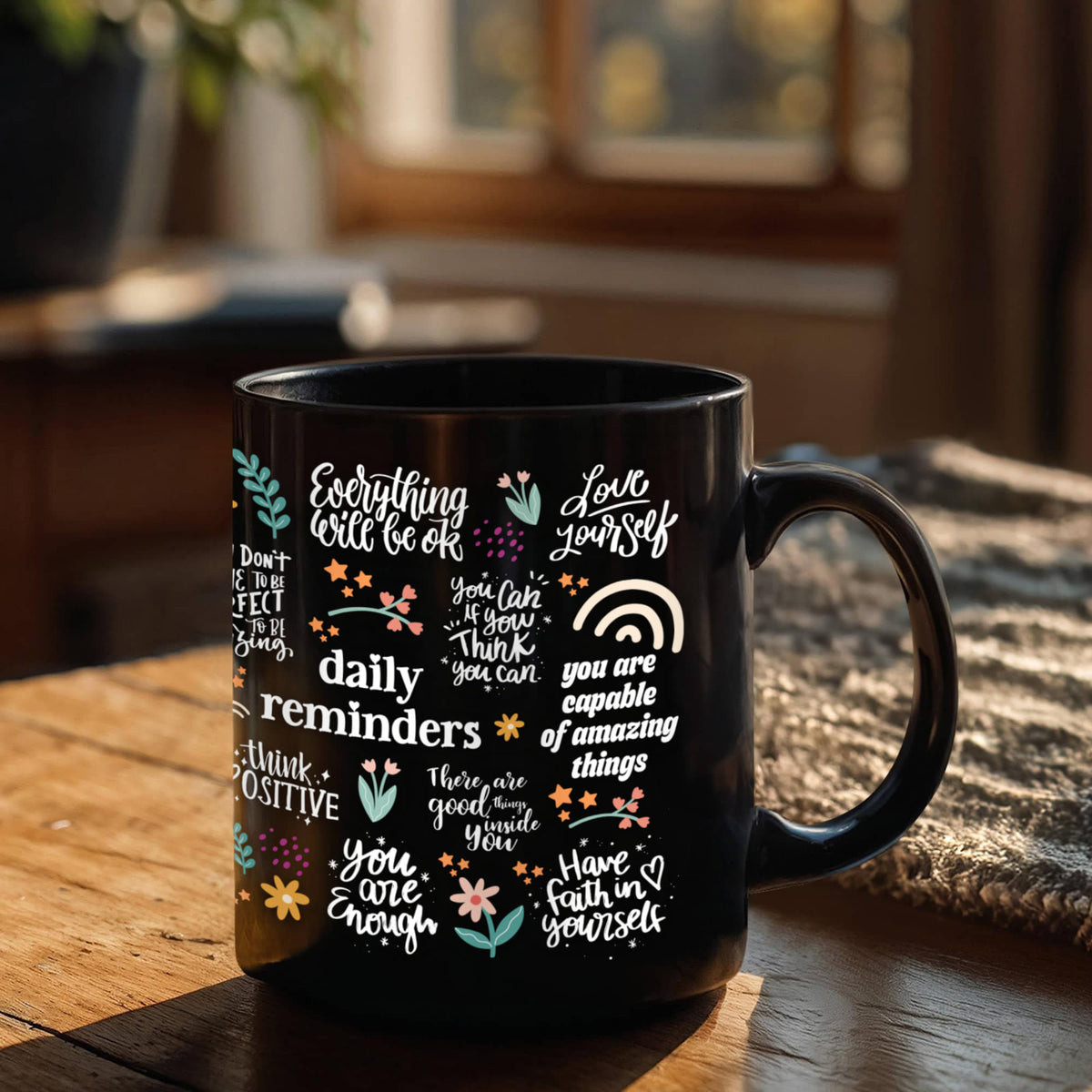 Daily Reminders Positive Affirmations Coffee Mug, Self Love Gift
